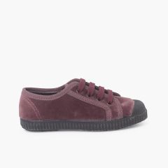 Zapatilla terciopelo con cordones Rosa