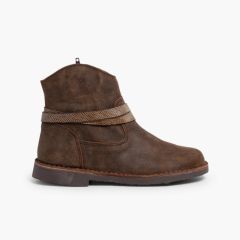 Botas Bajas con Adorno Efecto Serpiente Marrón