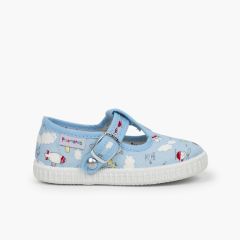Pepito lona estampado cierre botón Celeste