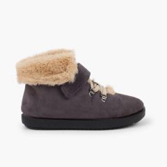 Botas pelo niños cinta adhesiva  suela dentada Gris