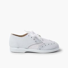 Blucher lino y serraje picado niños  Blanco