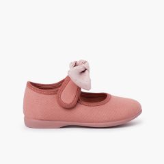 Mercedita niña lona lazo puntitos Rosa