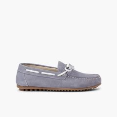 Mocasín niño serraje ceremonia lazo Azul