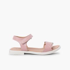 Sandalias niña y mujer piel corazones Rosa