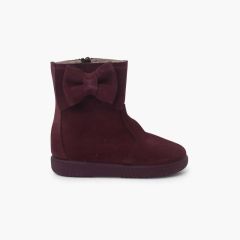 Botas niña serraje lazo lateral grande Burdeos