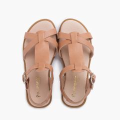 Sandalias niña piel tiras cierre hebilla Beige