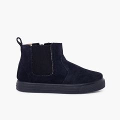 Botas suela ancha cremallera y elástico niños Azul Marino