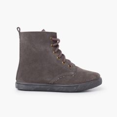 Bota borrego cordones cremallera lateral Gris