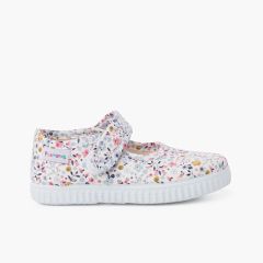 Merceditas Estampado Flores Tira Adherente Flores