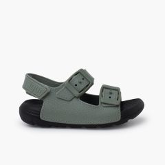 Sandalias Doble Hebilla Suela Eva Tira Adherente Verde