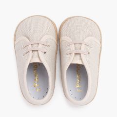 Zapatos bebé lino y yute cordón elástico Crudo