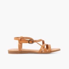 Sandalias niña con tiras cruzadas y cierre hebilla Beige