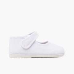 Merceditas lona suela fina tira adherente Blanco