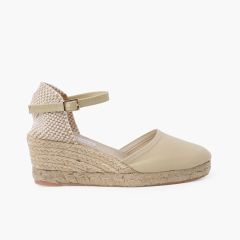 Alpargatas Mujer Cuña Alta Hebilla Beige
