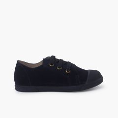 Zapatillas serraje puntera de goma y cordones Azul Marino