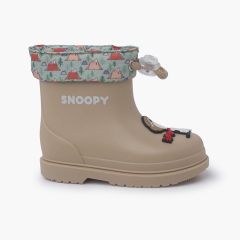 Botas Agua Snoopy Cuello ajustable Beige