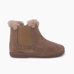 Botines Tipo Chelsea Niña con Cuello Pelito Topo