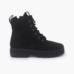 Botas Serraje Estilo Militar Niños Negro