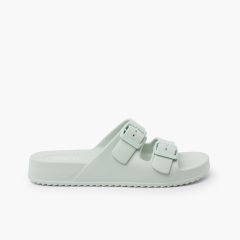 Sandalias Goma EVA Ligeras doble hebilla Menta