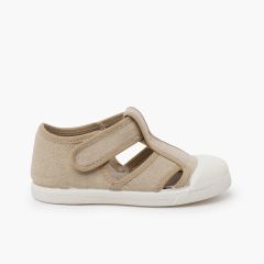 Sandalias niño lona eco puntera goma Beige