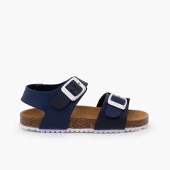 Sandalias unisex bio hebillas piso blanco Azul Marino