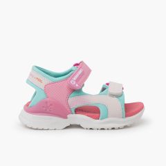 Sandalias niña lona doble cierre Biomecanics Rosa