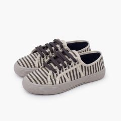 Zapatillas rayas suela ancha Crudo y Gris