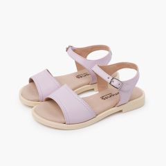 Sandalias niña piel pala escotada lavanda