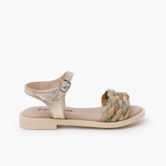 Sandalias niña y mujer pala trenzada con hebilla Oro