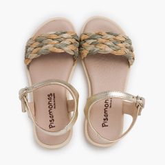 Sandalias niña y mujer pala trenzada con hebilla Oro