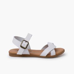Sandalias niña doble tira entrelazada Blanco