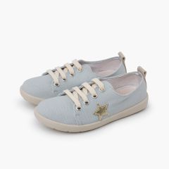 Zapatillas lona estrella Azul y oro piel
