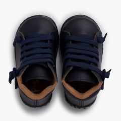 Botitas piel lavable niños cordones elásticos Azul Marino
