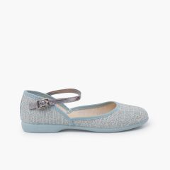 Mercedita escotada tipo lino pulsera metalizada Azul