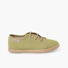Blucher niños lino cordones yute Verde Oliva