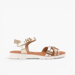 Sandalias hebilla tiras cruzadas colores combi metal