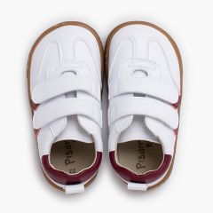 Zapatillas Blancas Barefoot niños bandas laterales Burdeos