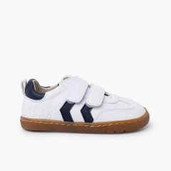 Zapatillas Blancas Barefoot niños bandas laterales Azul Marino