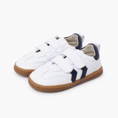 Zapatillas Blancas Barefoot niños bandas laterales Azul Marino
