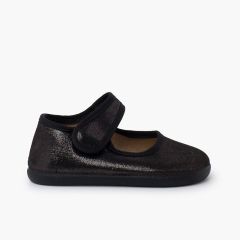 Merceditas barefoot brillo tira adherente Negro