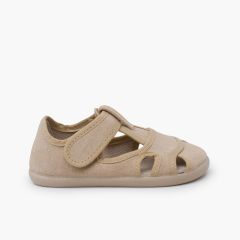 Sandalias niña y niño barefoot lona lavada Piedra