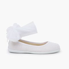 Bailarinas lino pulsera y lazo tul Blanco