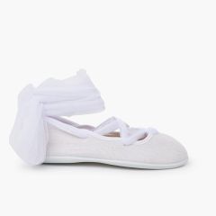 Bailarinas lino tiras cruzadas tul Blanco