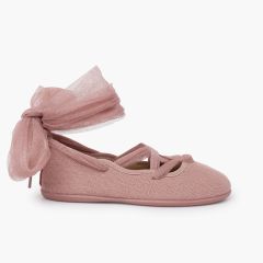 Bailarinas lino tiras cruzadas tul Rosa Viejo
