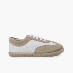 Zapatillas lino y serraje combinadas Piedra