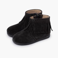 Botas niña flecos picado cremallera Gris