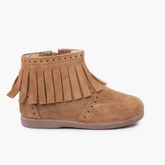 Botas niña flecos picado cremallera Topo
