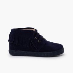 Botas niños serraje flecos puntera redonda Azul Marino