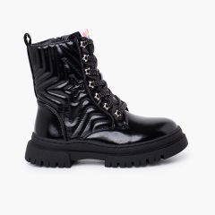 Botas militares estrella cordones glitter Negro