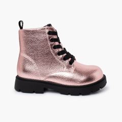 Botas niña cordones Garvalín tipo militar Rosa